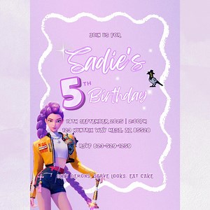 Rumi Birthday Invitation, Kpop Demon Hunters, Purple Party Template (requires Canva Pro) - Etsy