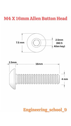 M4 x 16mm Allen Button Head Screw Dimensions | Hex Socket Bolt Size Guide | How to read screws?