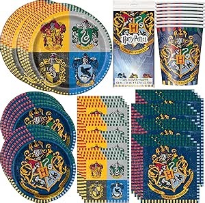 Unique Party Bundle Featuring Harry Potter | Luncheon & Beverage Napkins, Dinner & Dessert Plates, Table Cover, Cups | Great for Fantasy/Wizard/Magic Birthday Themed Parties