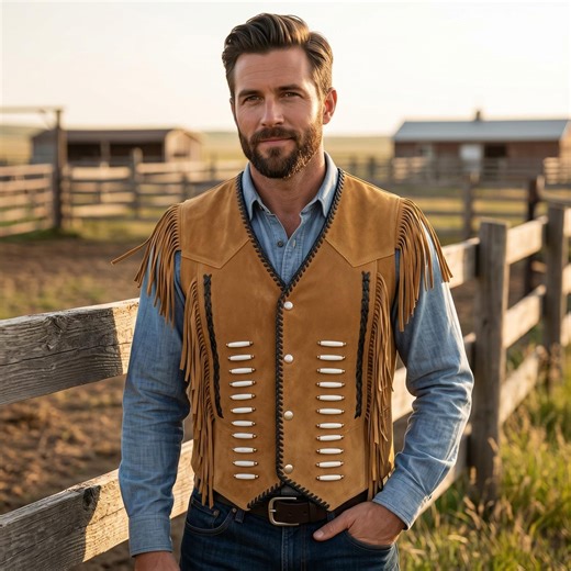 Men's Suede Native American Style Fringe Vest - Western Cowboy Boho Style Waistcoat - Etsy
