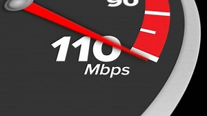 A hypothetical bandwidth meter measuring Internet speeds up to 110 Mbps. With optional luma matte.