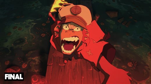 The finale! Curtis is ready for action. We set out to exaggerate the scale of how massive Jimmy becomes. To achieve this, we created an endless pier that stretches into the distance, complemented by the forced perspective on Curtis as his feet whip past the camera. The handheld camera feel keeps us close to the action, right where we wanna be! Balancing all these elements was tricky. The strong light from the sword and Mecha Jimmy’s eyes made compositing tough, but we love how this shot turned o