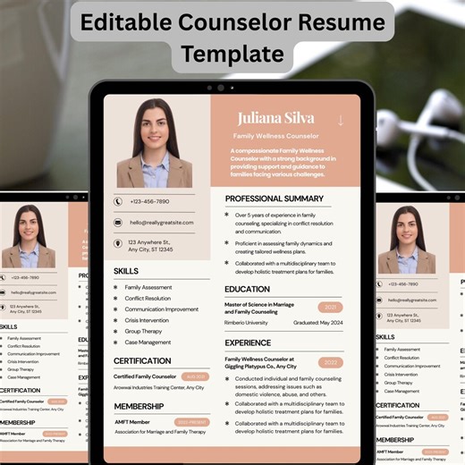 Editable Counselor Resume Template for Canva – Modern Ats-friendly CV + Matching Cover Letter | Digital Download - Etsy
