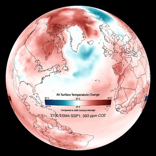 Climate Model - Surface Temperature Change: SSP1 (Sustainability) - 2015 - 2100 - Science On a Sphere