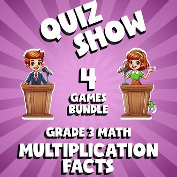 4 QUIZ SHOW Math Games - Multiplication Facts - Grade 3 No Prep Review