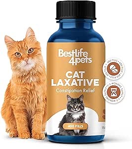 Cat Laxative Constipation Relief for Cats, Natural Stool Softener Support, Odorless Pills for Cat Constipation Relief, Promotes Regular Bowel Movement & Digestive Comfort, Easy Dosing (400 Pills)