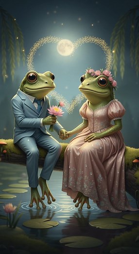 15K views · 629 reactions | A moonlit pond, soft ripples, and two shy frogs in love.  Would you sit here with someone special? #FunnyFrog #FrogLove #FrogFablesHub #CuteAnimals #ViralShorts | Frog Fables | Facebook