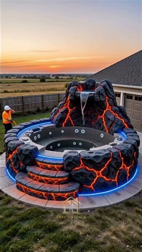 They Built a Volcano Inspired Hot Tub 🌋🔥#diy #hottub #backyard #design #luxury