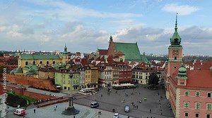 view of the old town castle square in warsaw, poland. palace and the walls of the old city