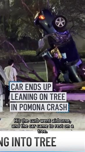 A car ended up in an awkward position against a tree in this crash in Pomona. The crash was reported just after midnight on North Garey Avenue, just north of West Holt Avenue. The car came to rest on its front end and leaning against a tree. The driver was able to get out. Credit (📸): KNN