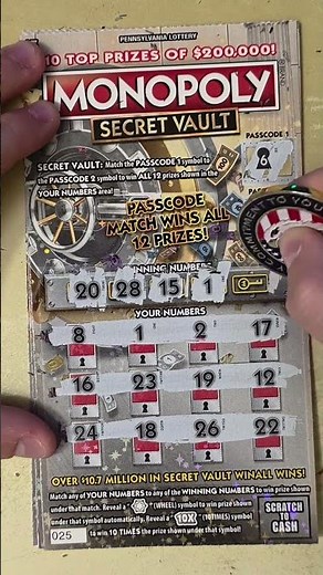 MONOPOLY SECRET VAULT! PA LOTTERY NEW $5 SCRATCH OFF TICKET WINNER #scratch #palottery #lottery #win
