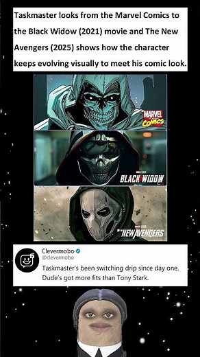 Taskmaster looks from the Marvel Comics to the Black Widow (2021) movie and The New Avengers (2025)