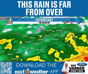 This rain is far from over. We may get a little lull over the next few hours. But, heavy rain moves back in after sundown. Remember, the FLOOD WATCH has been expanded in the souther valley and extended through 7pm Saturday. Ray Varner Ford * Winter roads are here..make sure your vehicle is ready! Quick Lane offers no-appointment service for tires, brakes, batteries & more.�I-75 Exit 122 – Clinton | Mike Witcher