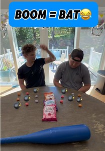 Boom 💥 = Bat to Shin Game with @stuffedpuffs new Gummy Fusions! #game #funny #sports #gummycandy #stuffedpuffs @Jake and Speed