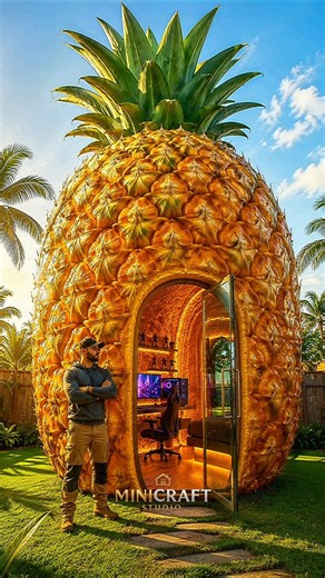 I Carved A GIANT Pineapple Into The Ultimate Luxury Gaming Bedroom🍍🎮 #shorts #pineapple #gamingroom