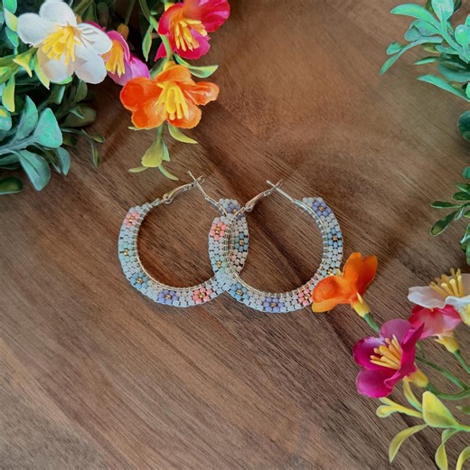 Beaded Flower Hoop Earrings | Native Made - Etsy