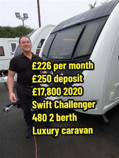 £17,800 2020 Swift Challenger 480 2 berth luxurious caravan Alde central heating Motor movers IMMACULATE CONDITION! Deposit： £250 Monthly Payment: £226 Total Payable: £27,479 Finance Type: HP Term: 120 Months (10 years) (can be part exchanged anytime) List Price: £17,800 9.9% Representative APR CLL2 LIMITED are a credit broker and not a lender. We are Authorised and Regulated by the Financial Conduct Authority. FCA No: 979050 Finance is Subject to status. Other offers may be available but cannot