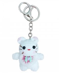 Handmade Cute Keychains for Women,Girls Key Chain Accessories Wristlet Crochet Cute Kitty Purse Bag Knitted Animal Cartoon Keychain Kids School Bag/Backpack Charm Key Ring (White kitty)
