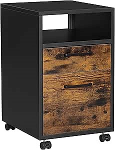 SONGMICS Rolling File Cabinet, Mobile Office Cabinet on Wheels, with 2 Drawers, for A4, Letter Size, Hanging File Folders, IIndustrial, Black and Rustic Brown UOFC102B01V1