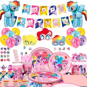 152Pcs My Little Pony Theme Party Supplies,Party Decorations Set-My Little Pony Balloons Stickers Masks Cake Toppers Banner Tablecloth Plates Cups Napkin etc for My Little Pony Birthday Party