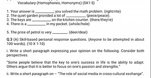 Vocabulary (Homophones, Homonyms) (5X1-5)Your answer is \qquad... | Filo