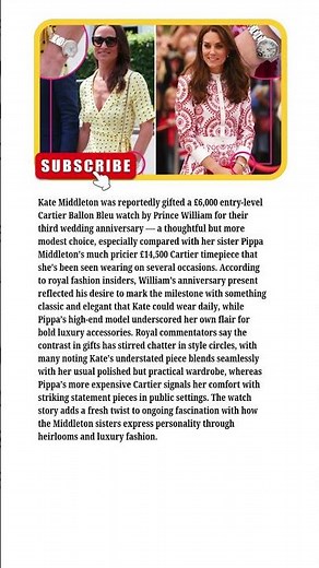Kate Middleton Gifted £6k Cartier Watch by Prince William — While Pippa Middleton Flaunts £14.5k