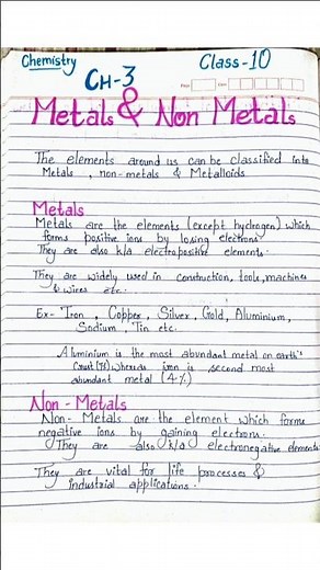 ch 3 metals and non metal class 10 chemistry notes | ch 3 chemistry class 10 ncert notes #shorts