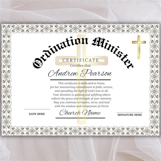 Editable Ordination Minister Certificate Template, Printable Ordained Minister Certificate, Canva Template, Instant Download, Unique Design - Etsy