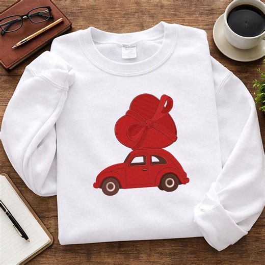 Valentine Gift Car Embroidery Design | Vintage Red Car With Heart Present | Love Truck Machine Embroidery File - Etsy