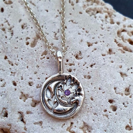 Crescent Moon Silver Necklace, Cubic Zirconia Moon Pendant, Celestial Gift - Etsy