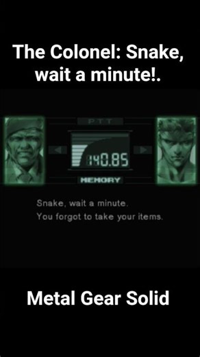 The Colonel: Snake, wait a minute! #MGS #MGS1 #snake #colonel #naomi #prison #cell #items #equipment