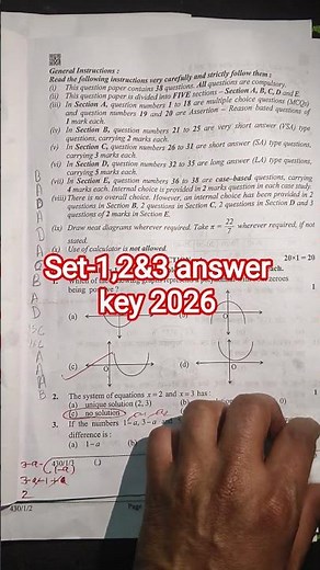 CBSE Class 10 Maths Set-1,2&3 Answer key 2026 / Class 10 Maths Set-1 Answer key 2026 /Standard Maths
