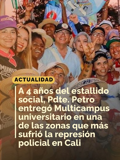 #Actualidad | 🎓 A 4 años del estallido social, el presidente Gustavo Petro entregó el Multicampus Universitario de la Ladera de Cali, en el barrio Siloé, una de las zonas más afectadas por la represión policial durante las protestas que se registraron en 2021. 🗣️