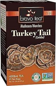 Bravo Tea Turkey Tail Mushroom Herbal Tea, Caffeine Free 20 Tea Bags