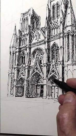 The Notre Dame d'Avranche in France, a sketch. #architecturalsketching #sketch #drawingtechniques
