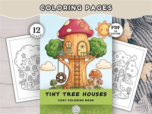 Tiny Tree Houses Coloring Pages Printable - Kawaii Adult & Teen Coloring Book - Cozy Little Woodland for Stress Relief, Digital Download - Etsy Israel