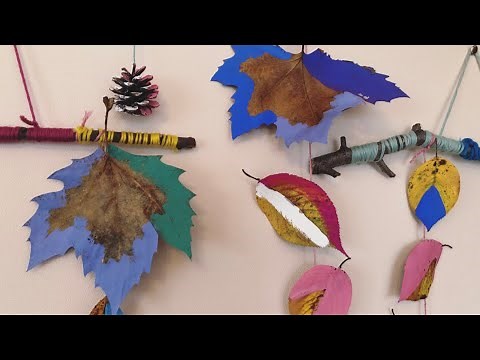 落ち葉でモビールを作ったよ・秋の飾り・絵の具・葉っぱ・カラフル・簡単・自然・秋の製作❤︎DIY/autumn leaf craft/paint/mobile/for kids❤︎#576
