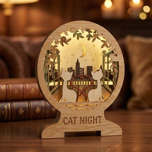 Laser Cut Cat Moon LED Lamp Vector | Multilayer Wooden Light DXF SVG (digital Download) - Etsy