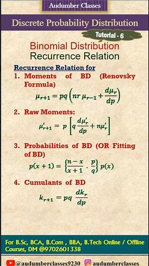 Binomial distribution | Recurrence relation | Statistics | Probability distribution | Basic concepts