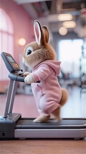 “No Days Off 🐰💪 | Cute Bunny Workout”#bunny #treadmill #workout #fitness #gym #hoodie #motivational