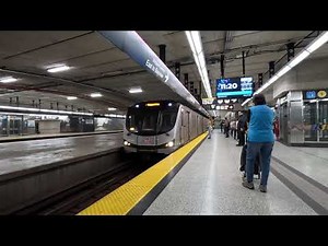 TTC SUBWAY TRAIN ON LINE 4 ARRIVING AT SHEPPARD-YONGE STATION