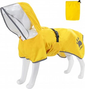 Adjustable Dog Rain Jacket with Clear Hooded Double Layer for Large Medium Small Dogs Puppies, Waterproof Dog Rain Coat Poncho with Reflective Pattern and Storage Pocket(Yellow,Medium) - Walmart.com