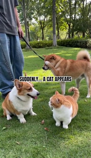 Cat Stops Two Dogs From Arguing 😳🐱🐶#cat#dog#funnycat