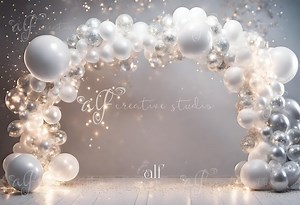 White Balloon Arch Birthday Backdrop: Cake Smash, Maternity (digital Wallpaper) - Etsy