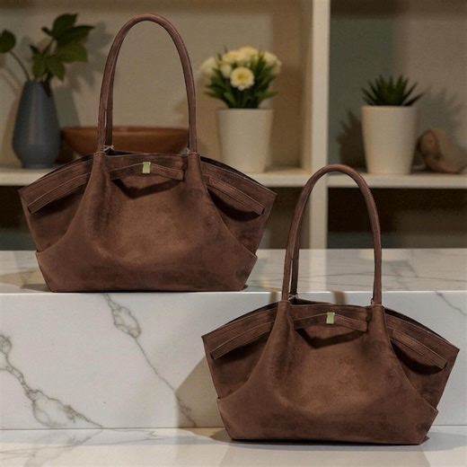 Suede Shoulder Tote Bag: Brown Vintage Hobo Purse, Soft Luxury Work Handbag for Women - Etsy
