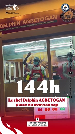 Nous avons franchi le cap des 144 heures de cuisine non-stop 💪🔥 144 heures de passion, de concentration et de détermination pour porter haut les couleurs du Bénin 🇧🇯 Merci à tous Merci pour vos prières. Merci pour vos messages. Merci pour votre présence constante. Cette victoire d’étape est la nôtre Mais l’aventure continue… 📸 : @Mr Lato| Content Creator #GuépardDesFourneaux #guinnessworldrecord