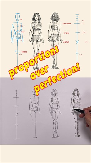 How to Draw Female Proportions Quickly ✍️ (Loomis Method)#shorts #drawing #penandink #art
