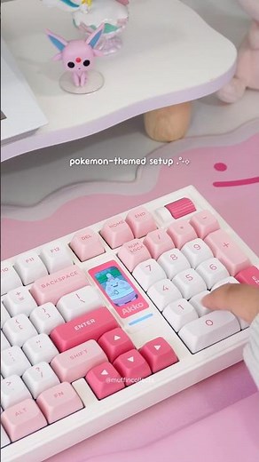 pink keyboard with an lcd screen 🎀 #keyboard #tech #akko #pokemon