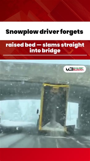 Middle East Bulletin | Snowplow Crash Goes Viral! In a shocking and hilarious winter fail, a snowplow driver forgot his truck bed was raised — and crashed... | Instagram