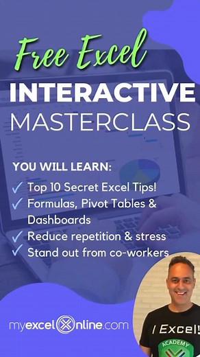 We have a Free Excel Masterclass training this week that will SAVE YOU 1,000's OF HOURS ANNUALLY! 👉🏼 https://www.myexcelonline.com/free-4-step-framework-to-advance-your-excel-level-webinar/ Learning these Excel skills can lead to a promotion, new job or a higher salary... 👇 Click here to Gain Access to the FREE Webinar!👇 https://www.myexcelonline.com/free-4-step-framework-to-advance-your-excel-level-webinar/ 📁 SAVE this post! ❤️ SHARE the love with your friends/colleagues, like 👍 and comme